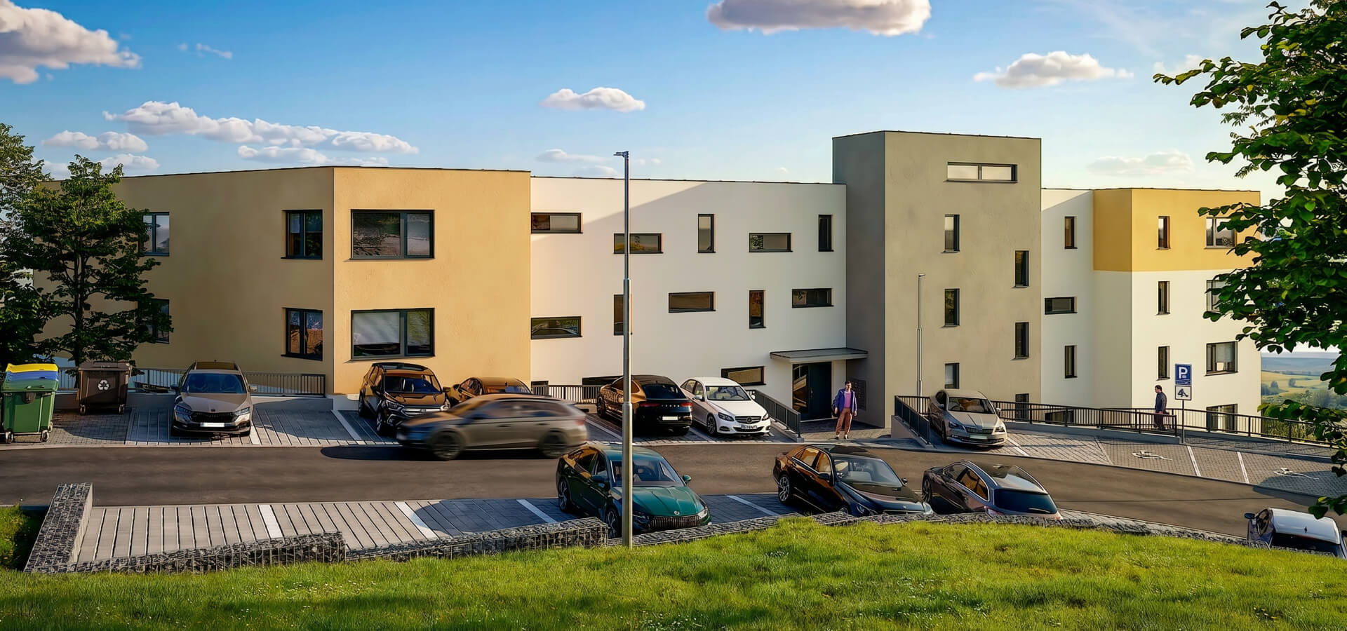 Průčelí bytového domu Byty Bartoňova s lodžiemi a balkóny